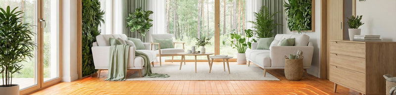 Modern family home with a warm glowing underfloor heating cut away