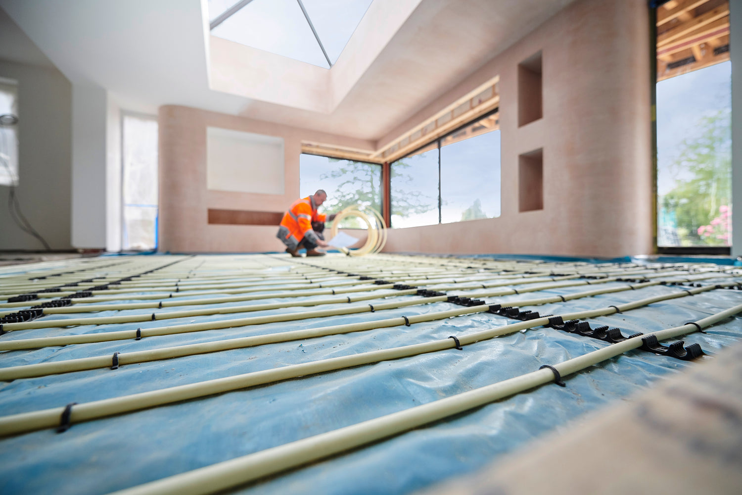Underfloor heating being installed