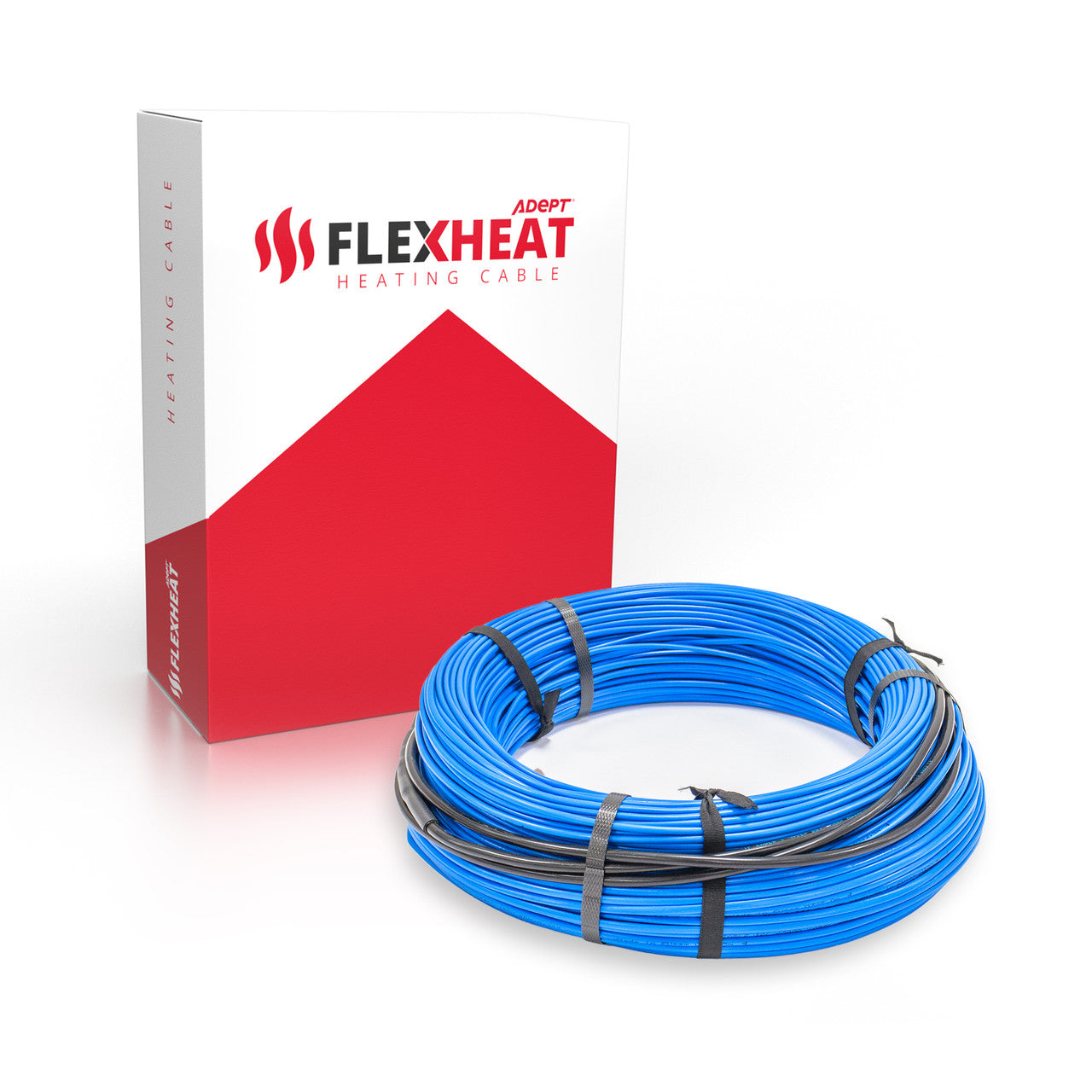 Flexheat heating cable with packaging on a white background
