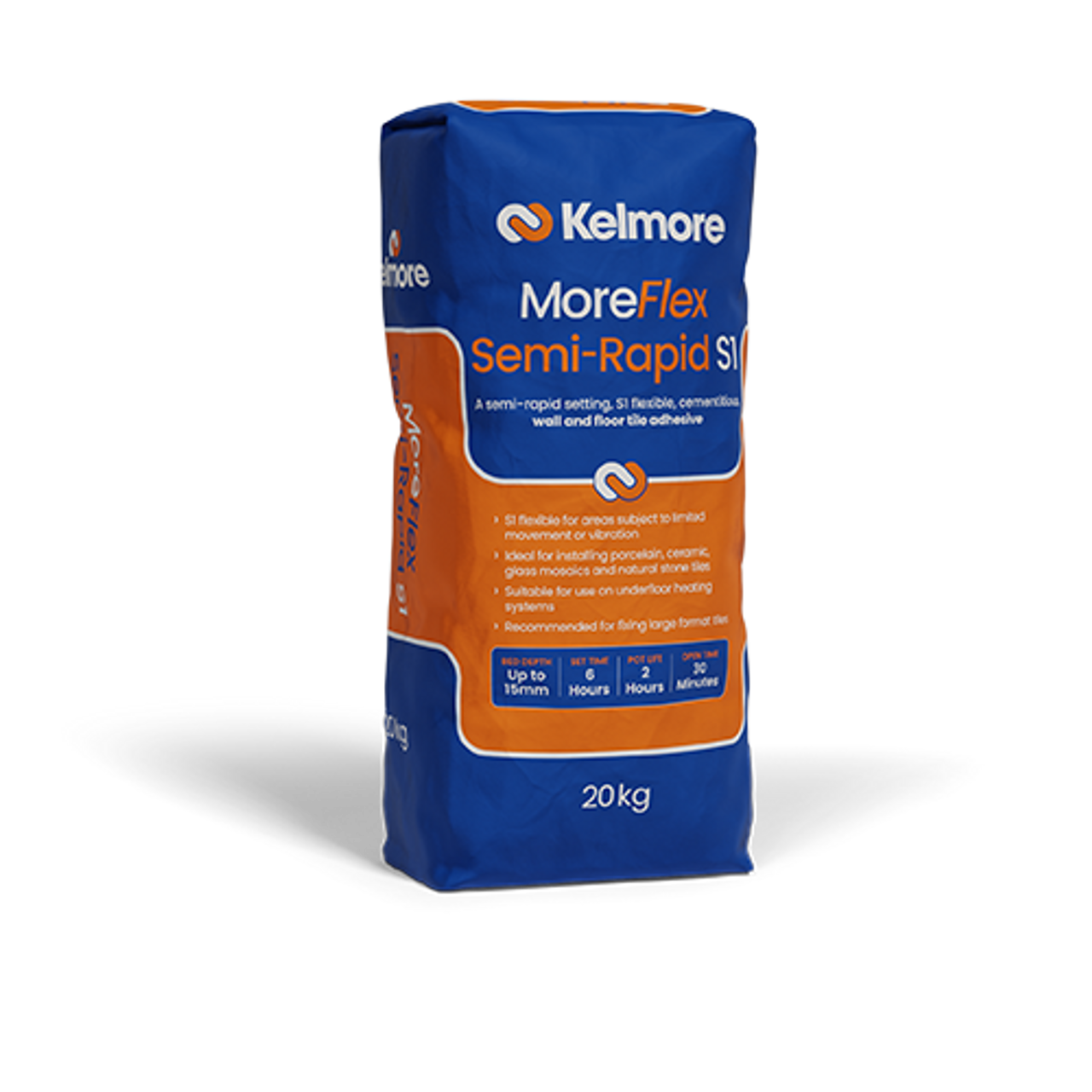 Kelmore MoreFlex Semi Rapid S1 Tile Adhesive - 20kg - Grey