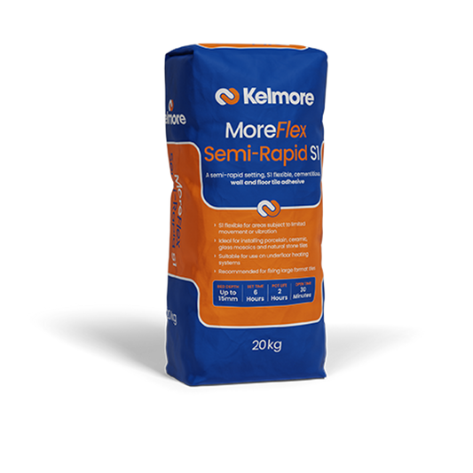 Kelmore MoreFlex Semi Rapid S1 Tile Adhesive - 20kg - Grey