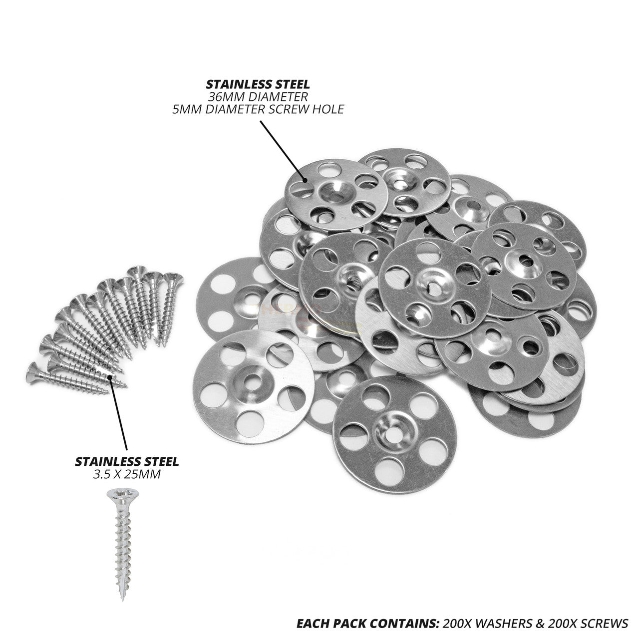 36mm Stainless Steel Washers for Tile Backer Boards & 3.5 x 25mm Screws