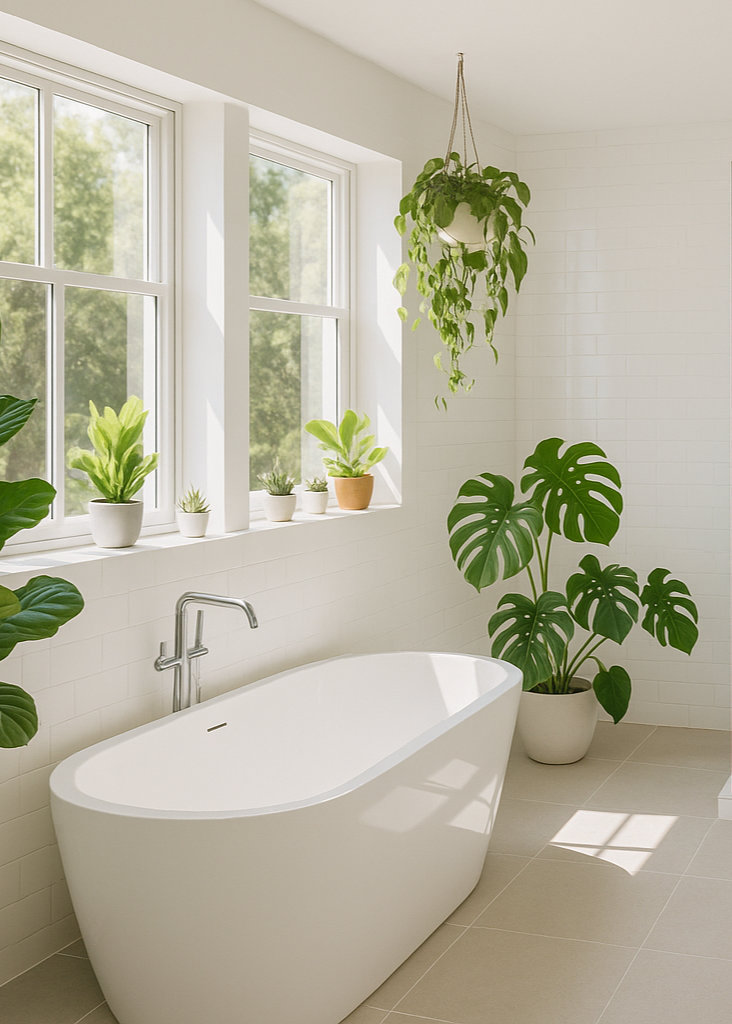 Modern bathroom bright with plants