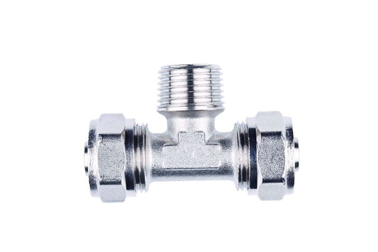 16mm x 1/2"M x 16mm MLCP Compression Tee with 1/2" Male Thread